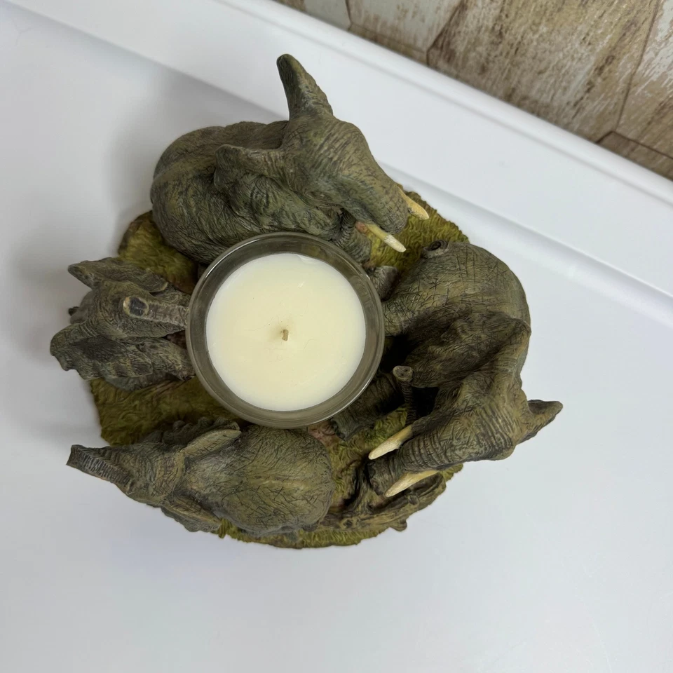 Suporte de vela de rebanho de elefante peça central de vidro votivo decoração de vida selvagem africana - Imagem 2 de 4