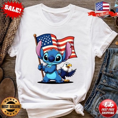 Stitch 4th of July Patriotic T-Shirt, American Flag Eagle T-Shirt S-5XL