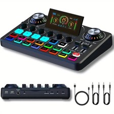 F668 OTG Audio Mixer Sound Card, Voice Changer, RGB Lights, Folding Screen, B...