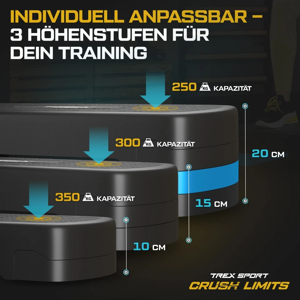 Steppbrett 3 Stufen Fitness Aerobic Stepper rutschfest Stepboard blau TREX SPORT - Bild 2 von 4