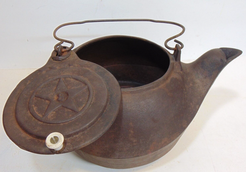 Hervidor de agua de hierro fundido antiguo raro Chattanooga estrella puntiaguda # 8 olla con caño de pájaro - Imagen 18 de 23