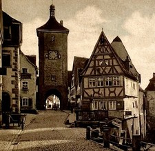Plonlein Town Gothic Postcard Germany Tinted Rothensburg c1930-40s PCBG8A