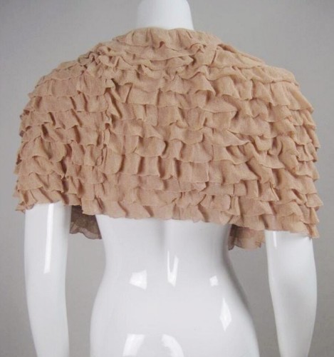 Bufanda Chal Vintage HERVE LEGER Paris Taupe Blanco en Capas Volantes Grande - Imagen 6 de 22