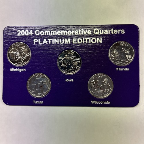 2004 D 50 STATE PLATINUM COMMEMORATIVE QUARTERS - 5 Coins - No Box & No Case 118