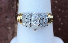 14K TWO TONE DIAMOND WEDDING ENGAGEMENT RING MARQUISE CENTER .85CTW SZ. 7