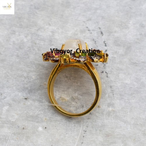 Multi Gemstone Pave Diamond Ring 925 Sterling Silver Handmade Fine Jewelry Gift - Picture 6 of 6