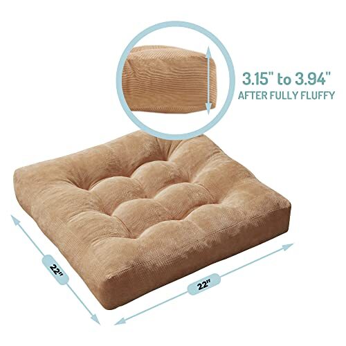 Meditation Floor Pillow, Square Large Pillows 1 Pack Square | Coffee | 1 Pack - Picture 4 of 7