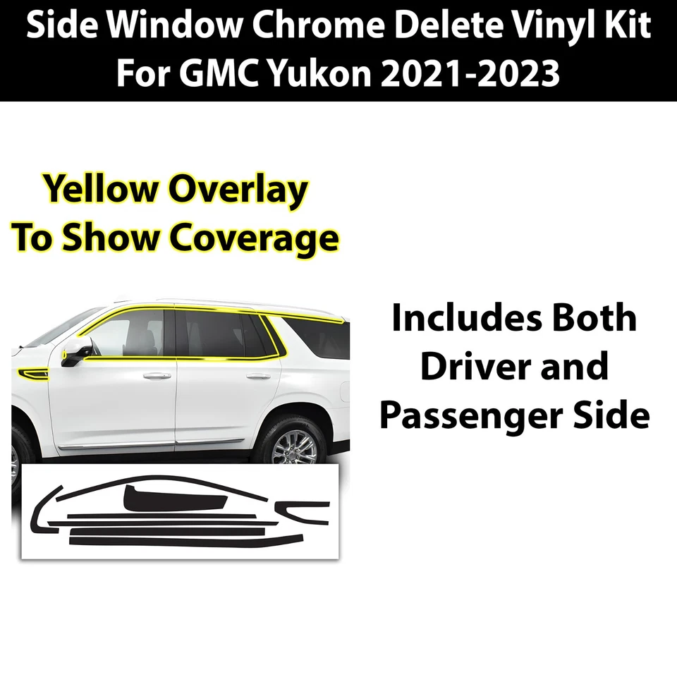 Fits GMC Yukon 2021-2025 Side Window Chrome Delete Decal Blackout Vinyl Trim - Image 2 of 4