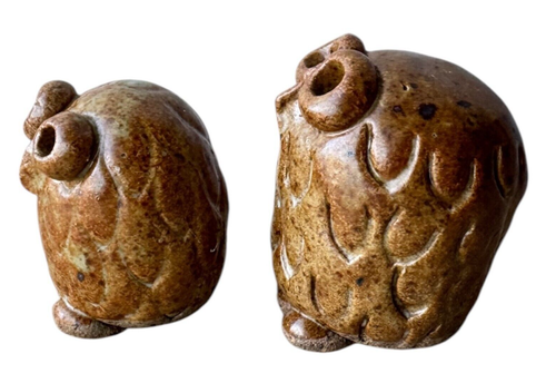 Carved Stone? Owl Figurines Set of 2 Brown Glazed Decorative Sculptures 1.5" - Picture 4 of 7