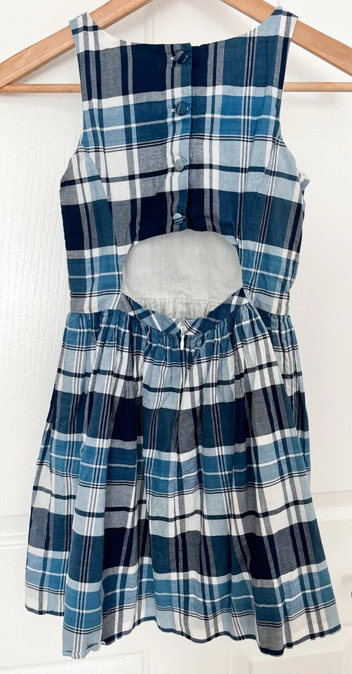 EUC! Polo Ralph Lauren BLUE Girls Fit-&-Flare Plaid Check Oxford Dress Sz 10 - Image 4 of 4