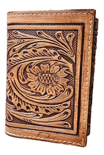 Mens Leather Tri-fold Wallet Floral Tooled C1301T by Ranger Belt Company