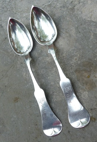 PARIS, KENTUCKY, coin silver dessert spoons, c. 1870 ***ALMOST MINT***