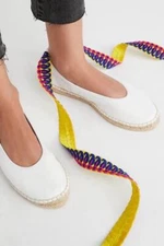 Free People Leather White Maya Wrap Espadrille Mule Slides Flats 36 6 6.5