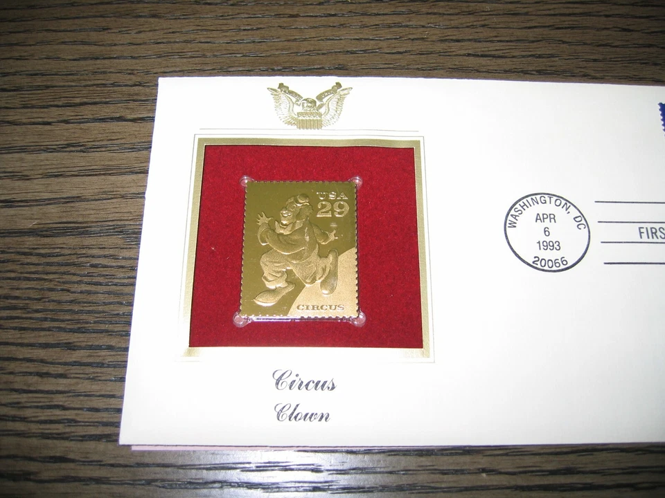 1993 Circus Clown 22kt Gold Golden Cover FDC Stamp replica - Image 2 of 3