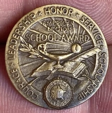 Vintage Mid-Century American Legion School Award MACO Lapel Pin Gold Tone USA