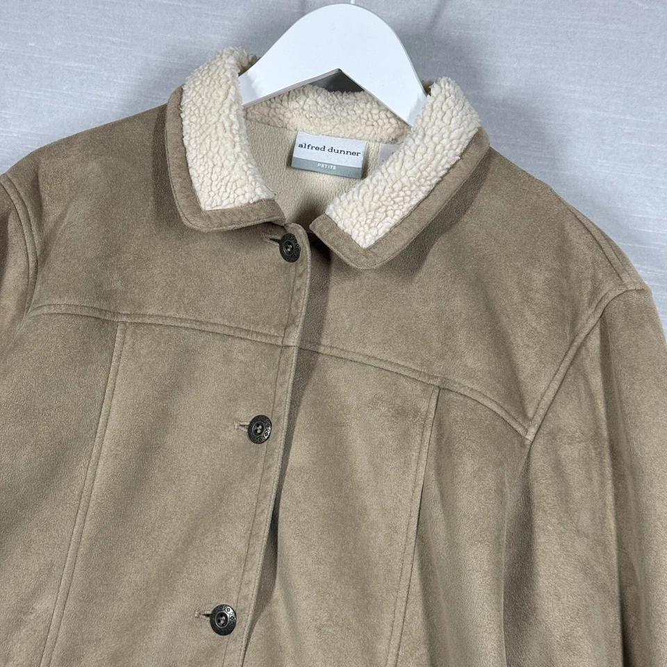 Chaqueta de gamuza Alfred Dunner para mujer 12 Petite beige Sherpa polar acogedora años 90 Y2K Foto 3 de 4