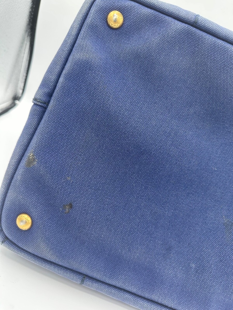 Prada Large Canapa Logo Blue Canvas Tote with shoulder strap Prada Large Canapa Logo Blue Canvas Tote with shoulder strap