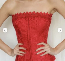 Fredericks  Red Corset Top Lingerie Back Hook Front 34