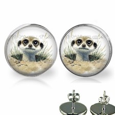 Watercolor Art Print Safari Meerkat Girls Stud Earrings Fashion Jewelry Gifts