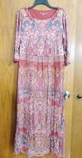 Soft Surroundings MEDIUM Dress Maxi Red Floral Paisley Boho Lined Long Festival