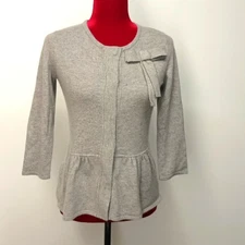 Cynthia rowley angora wool grey peplum Ruffle hem Bow women's sweater size Small