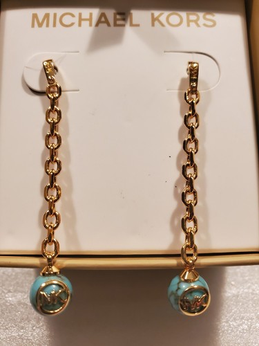 Michael Kors Brass Dangling Earrings W Faux Stone. New In Box.