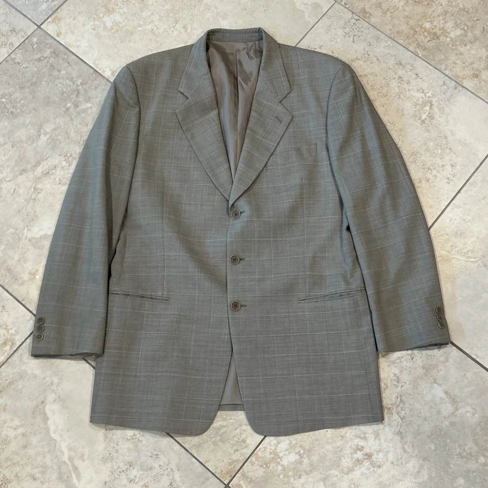 Mani By Giorgio Armani Blazer Mens 42L Grey Plaid Virgin Wool Sports Coat Jacket - Image 2 of 4