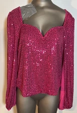 New Torrid Pink Sequin Top 0 XL Blouse Party Holiday Formal Stretch Sweetheart