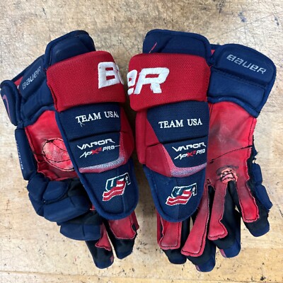 TEAM USA BAUER VAPOR APX 2  PRO HOCKEY GLOVES 15'' RED PALMS PRO STOCK USED