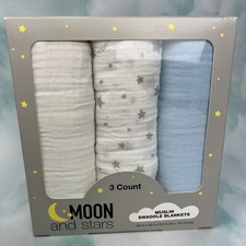 Moon Stars Muslin Swaddle Blankets 3 Count Blue Star White Baby Shower Gift