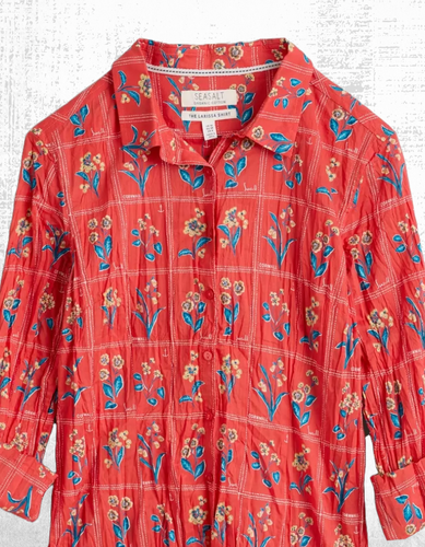 Ex Seasalt Women’s Long Sleeve Cotton Shirt in Dahila Red Larsa - Picture 3 of 5