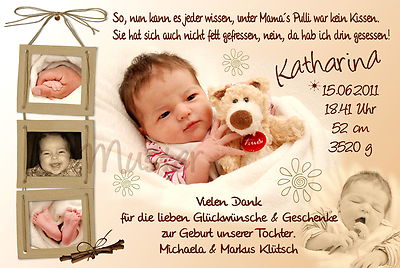 10 Danksagungskarten Geburt Danksagung Geburtskarten Foto Babykarten Geburt Ebay