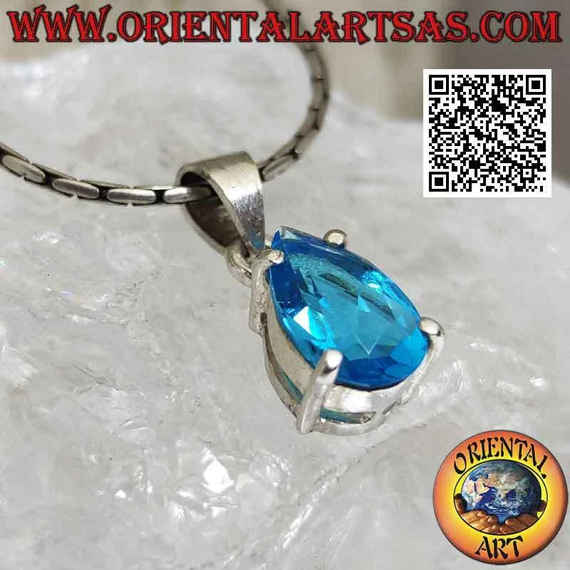 Ciondolo in argento 925‰ topazio azzurro a goccia sfaccettato incastonato (picco - Immagine 2 di 4