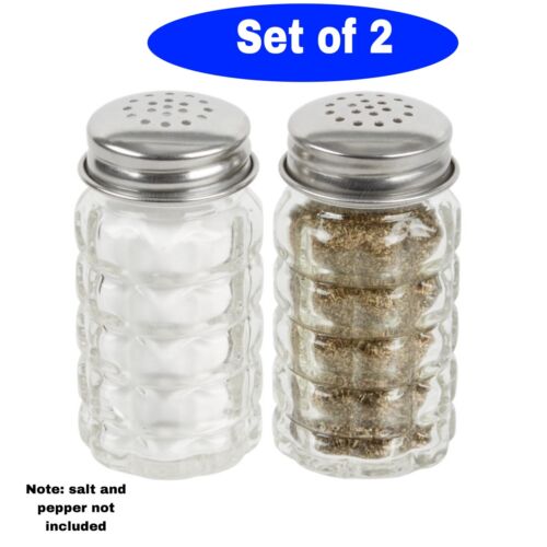 Set of 2 Retro Style Glass Salt and Pepper Shakers 1.5 oz with Stainless Tops - Picture 1 of 6