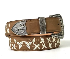 WOMENS HANDCRAFTED BELT BEAUTIFUL FLORAL DESIGN EMBROID LEATHER CINTO DE MUJER