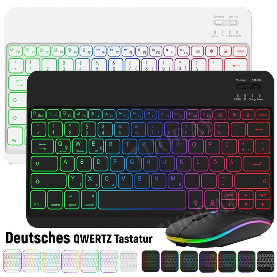 DE Tastatur Funk Maus Wireless Kabellos Keyboard Bluetooth PC iPad Layout QWERTZ - Bild 3 von 4