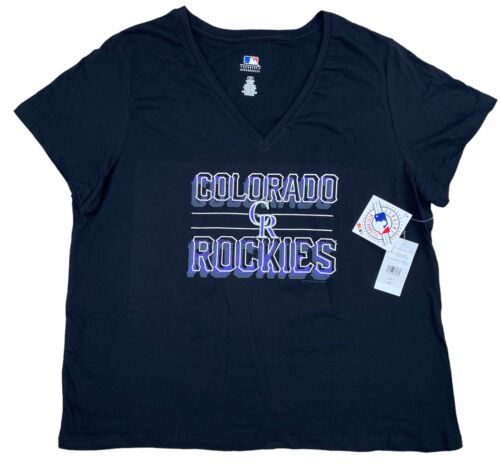 Colorado Rockies Women's T-Shirt Plus Size 2X Black Compulsion to Win V-Neck NWT