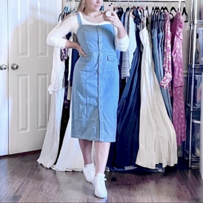 Lovers Friends Button Front Midi Jean Dress Denim Kaia Sleeveless Women XS NEW