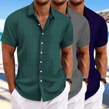 Mens Short Sleeve Shirts Casual Button Down Summer Beach Dress Shirt Tee Top US