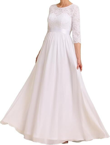 Womens Wedding Dress Gown White Lace Stretchy Size 8 Medium