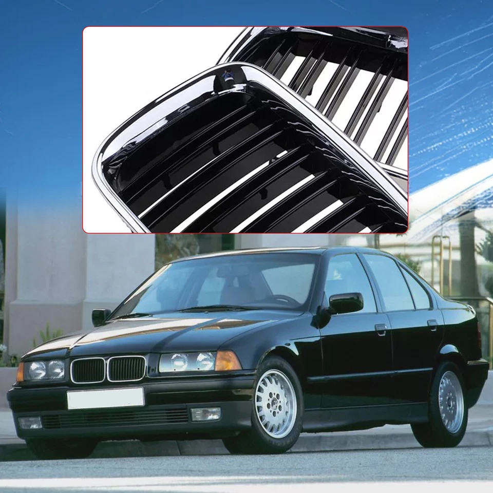 Parrilla delantera cromada negra brillante para BMW E36 318IS 325i M3 1992-1996 Foto 3 de 4