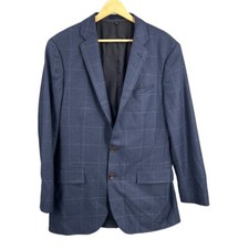 J.Crew Ludlow Suit Jacket Italian Wool Blue Windowpane Pattern 2 Button Mens 38R