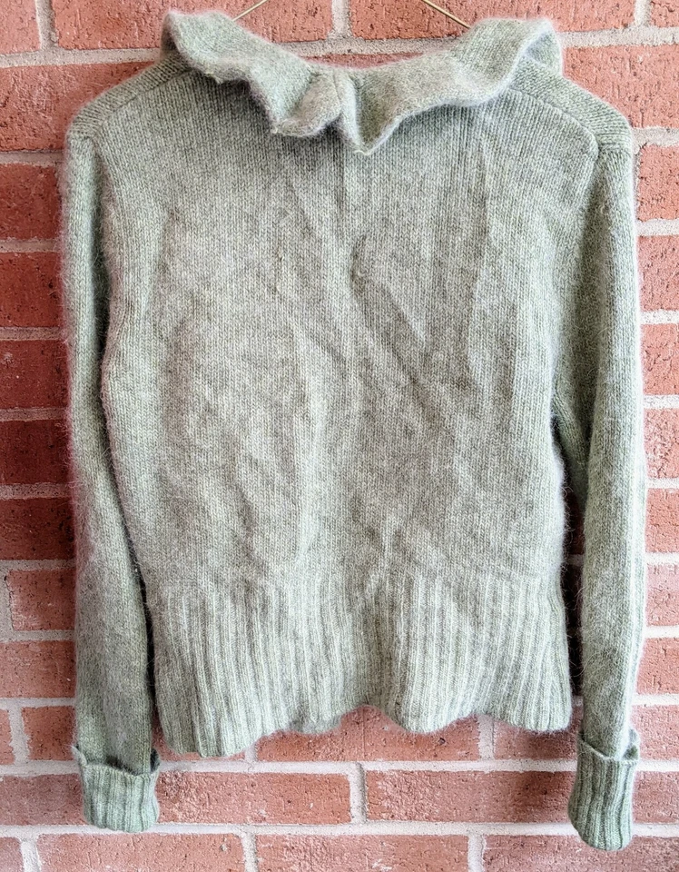 Suéter Cárdigan ELENA SOLANO Talla S Angora Mezcla Lana de Cordero Volantes Demure Preppy Foto 4 de 4