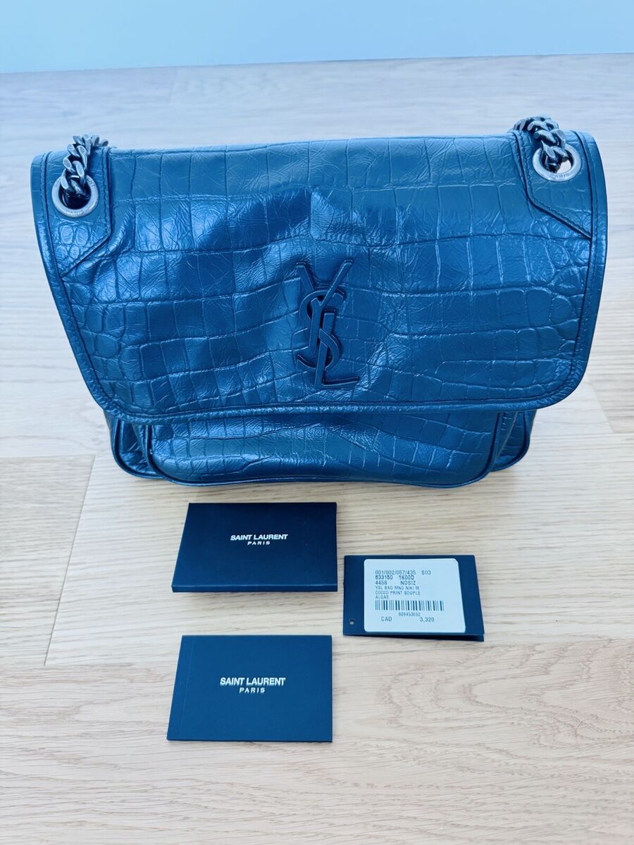 Saint Laurent Niki Medium Shoulder Bag Stamped Croc Dark Saint Laurent Niki Medium Shoulder Bag Stamped Croc Dark