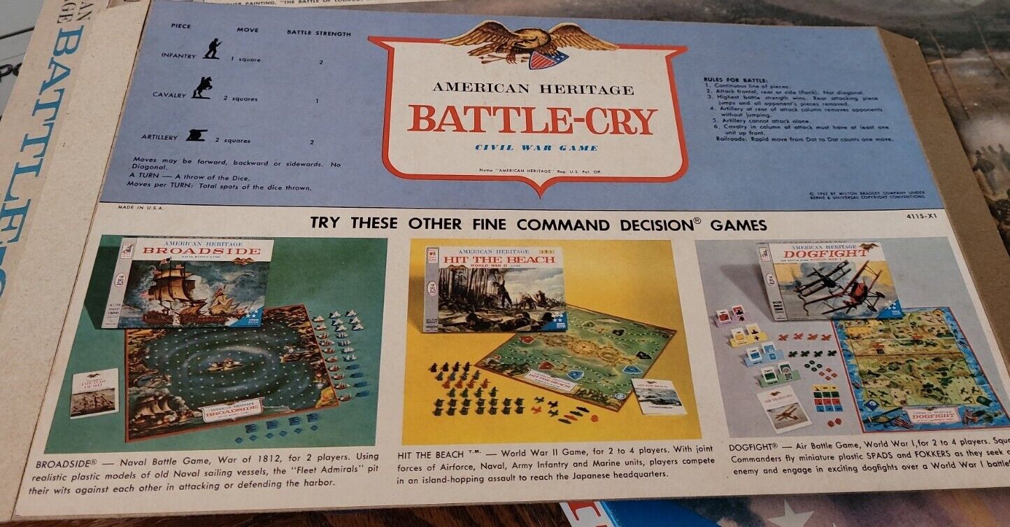 Battle Cry Milton Bradley American Heritage Vintage Jogo de Tabuleiro  Guerra Civil #29