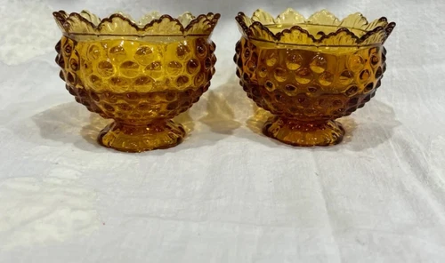 Vintage Fenton Hobnail Amber Candle Holder Bowl 3” T X 3.5” D