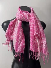 Fashion Pink White Design Scarf Shawl Headwrap Style Fringe Ends 