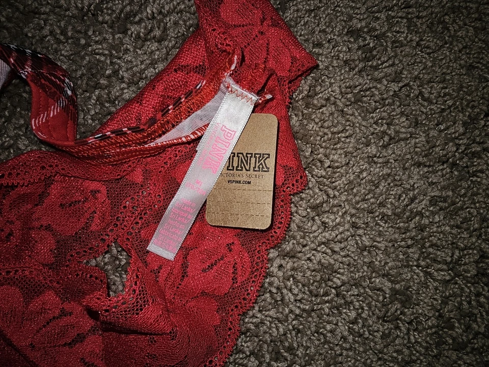 Victoria's Secret PINK Sexy Thong Lace Trim No Show Red Black Plaid NWT - Image 4 of 4
