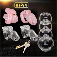 Male Resin HT V4 Chastity Cage Device Belt Lock Cage with 4 Rings Bondage BDSM