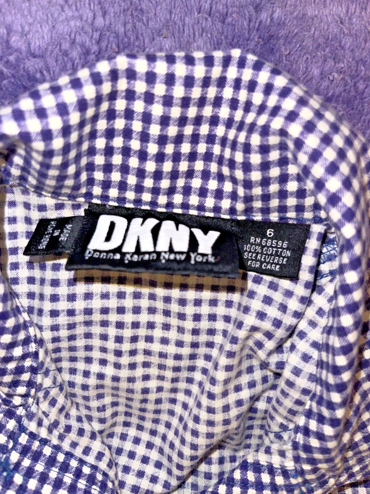 Vintage DKNY Gingham Girls Dress Navy Blue White Sleeveless EUC Girls Size 6 - Image 4 of 4